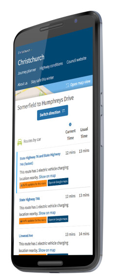 Journey Planner UI shown on mobile phone