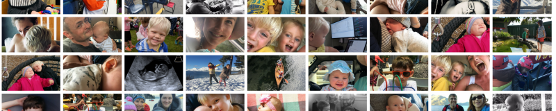 Mosaic of 72 images of our staff and their children