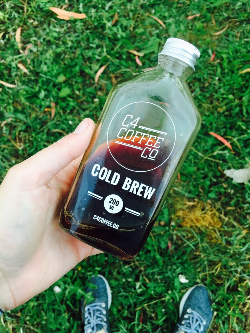 A half full bottle of C4 Coffee Co Cold Brew coffee