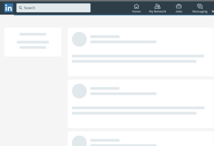 LinkedIn Skeleton Screen - interface uses blank, light coloured shapes arranged to indicate where the content will appear when it loads.