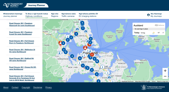 Screenshot of NZTA Journey Planner