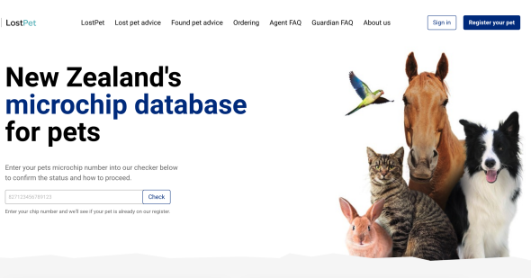 Screenshot of NZ Companion Animal Register