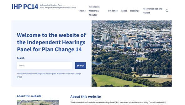 Screenshot of Independent Hearings Panel for Plan Change 14