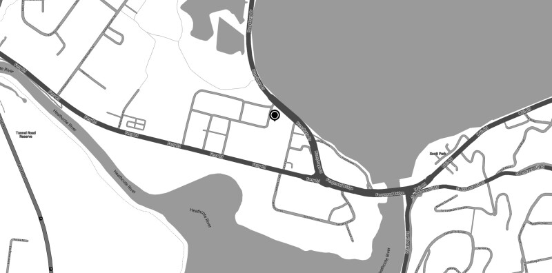 Black and white map of Ferrymead showing the location of MadeCurious office