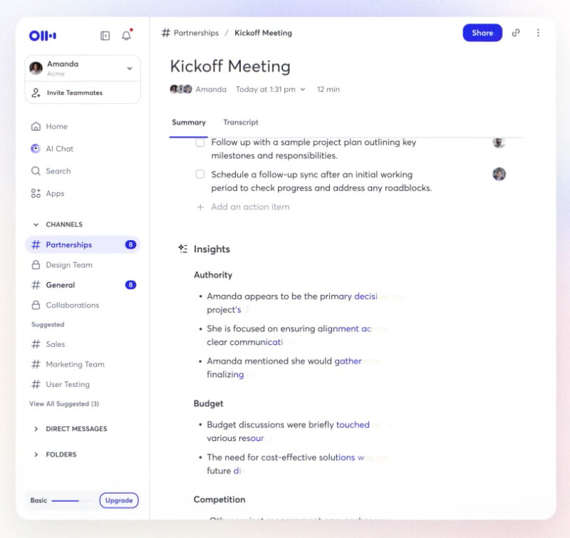 Screenshot of Otter.ai summarising meeting notes