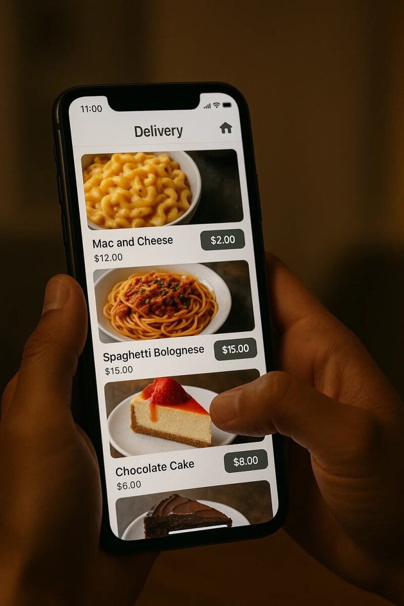 Close up of user scrolling through food options on a delivery app