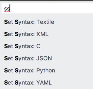 Screen shot of Set Syntax options: Textile, XML, C, JSON, Python, YAML